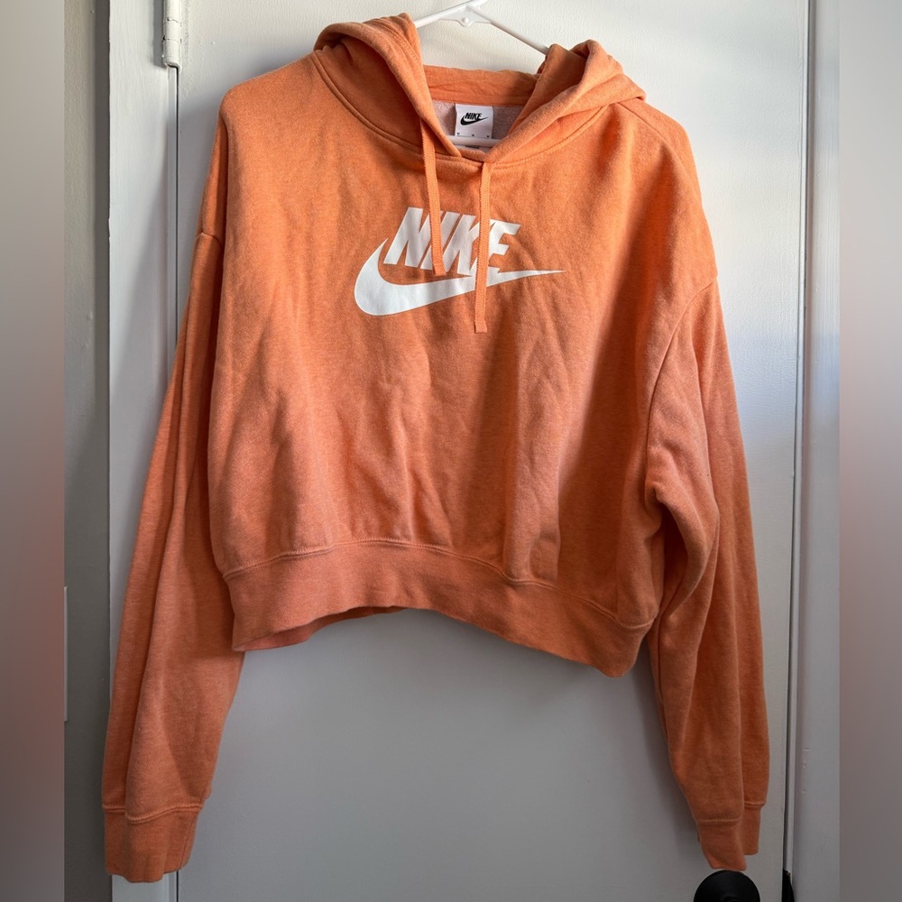 Nike Women's Vibrant Peach Cropped Hoodie, Size Medium